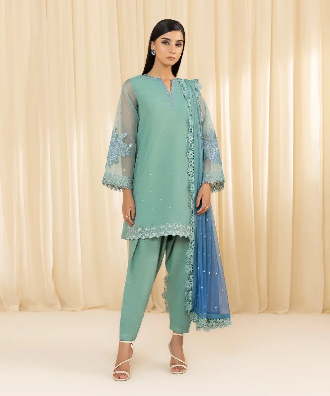 3 Piece -  Embroidered Organza Suit