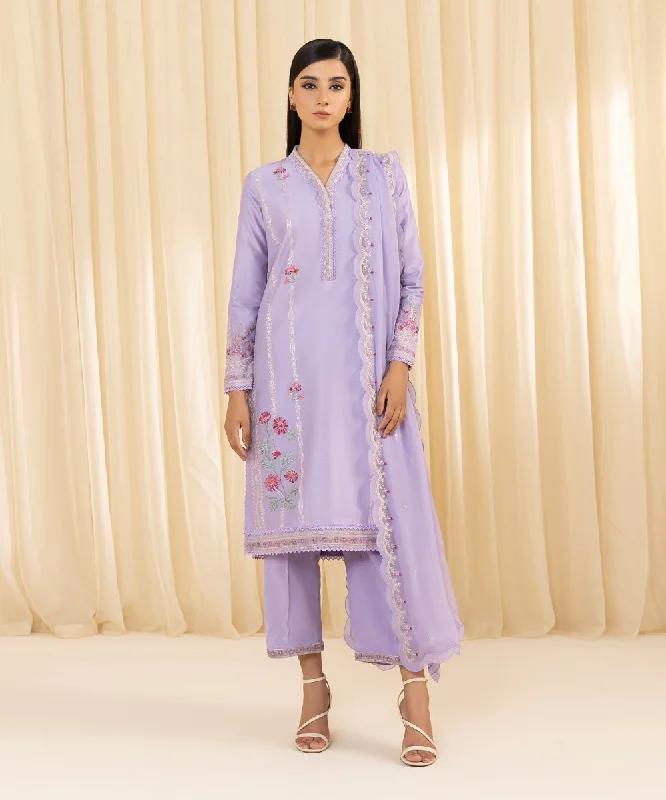 3 Piece -  Embroidered Cotton Net Suit