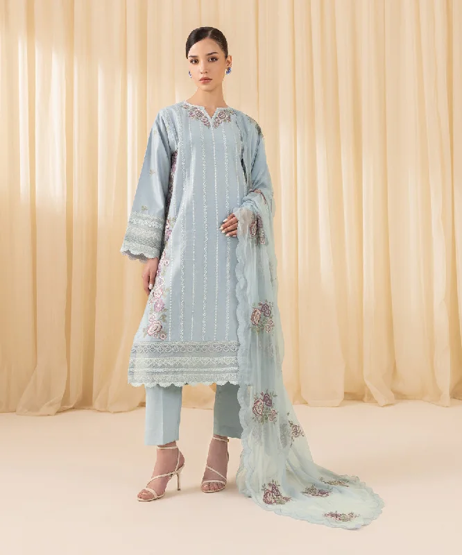 3 Piece -  Embroidered Cotton Net Suit