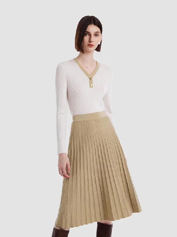 Woolen Knitted Top And Pleated Skirt Two-Piece Suit