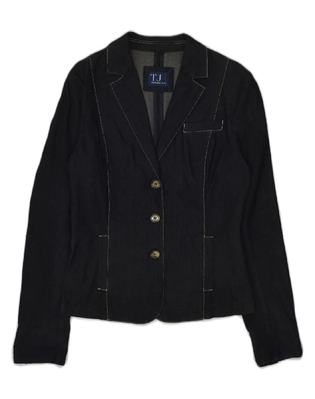 TRUSSARDI Womens Denim 3 Button Blazer Jacket IT 40 Small Navy Blue Cotton