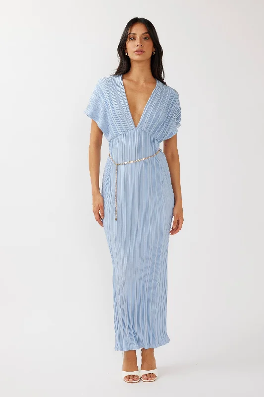 Astor Batwing Accordion Pleat Dress Blue