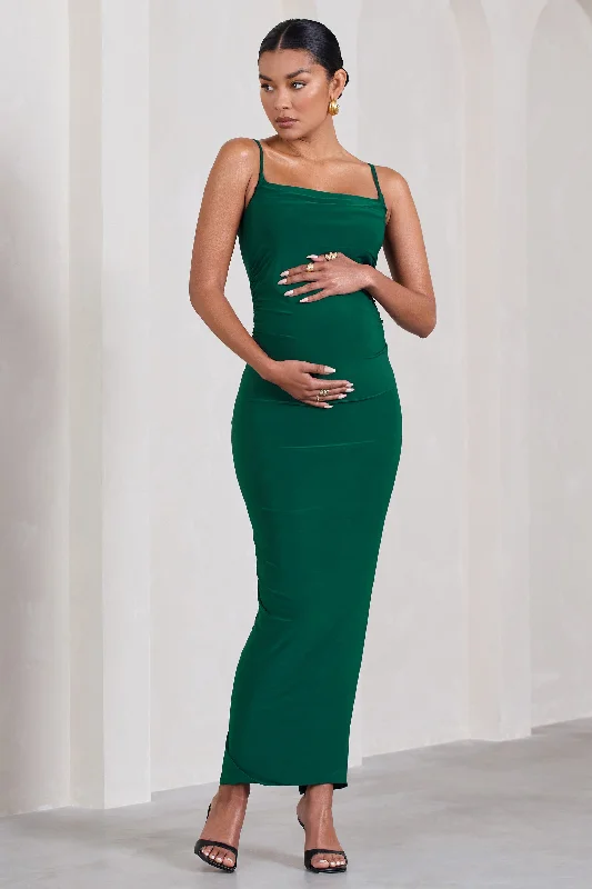 Azalea | Bottle Green Strappy Square-Neck Maternity Maxi Dress