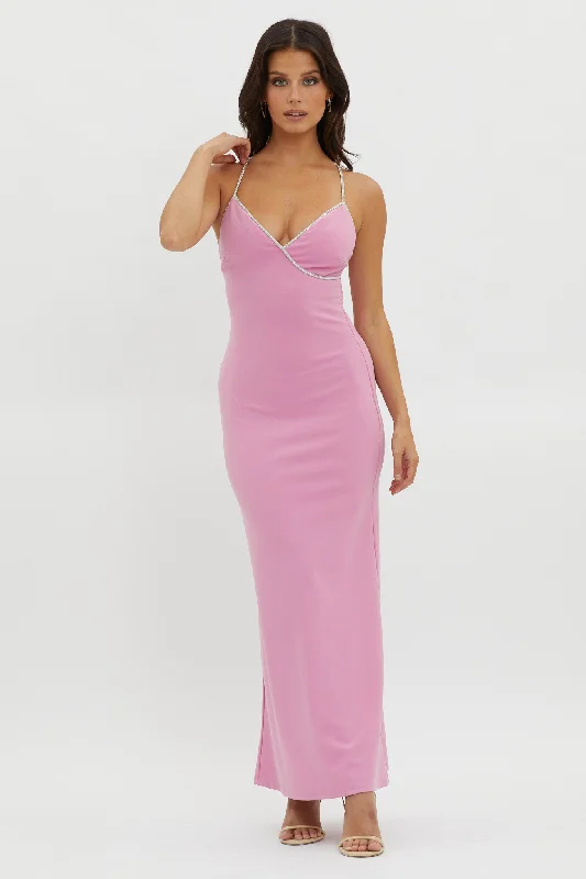 Harleigh Diamante Strap Tied Back Dress Pink