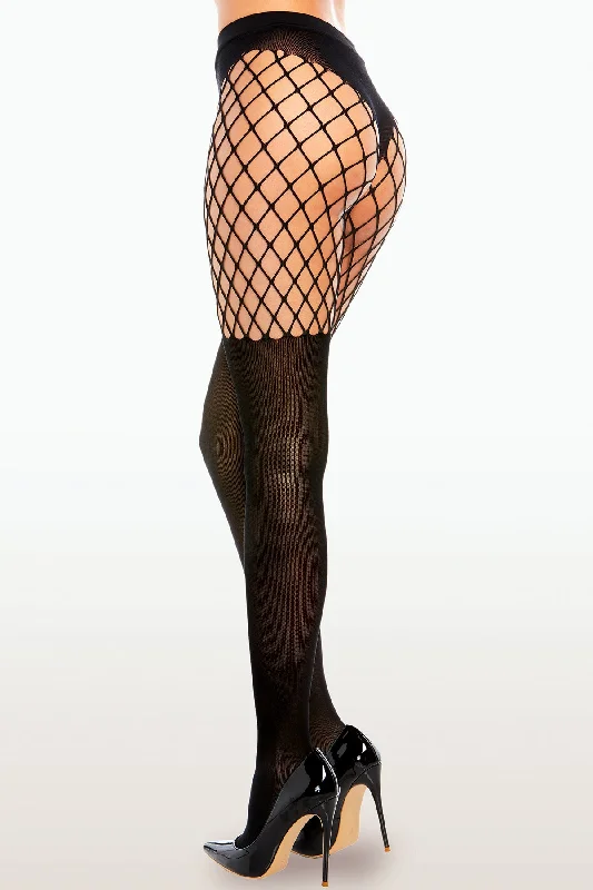 Opaque Fence Net Faux Thigh High Pantyhose