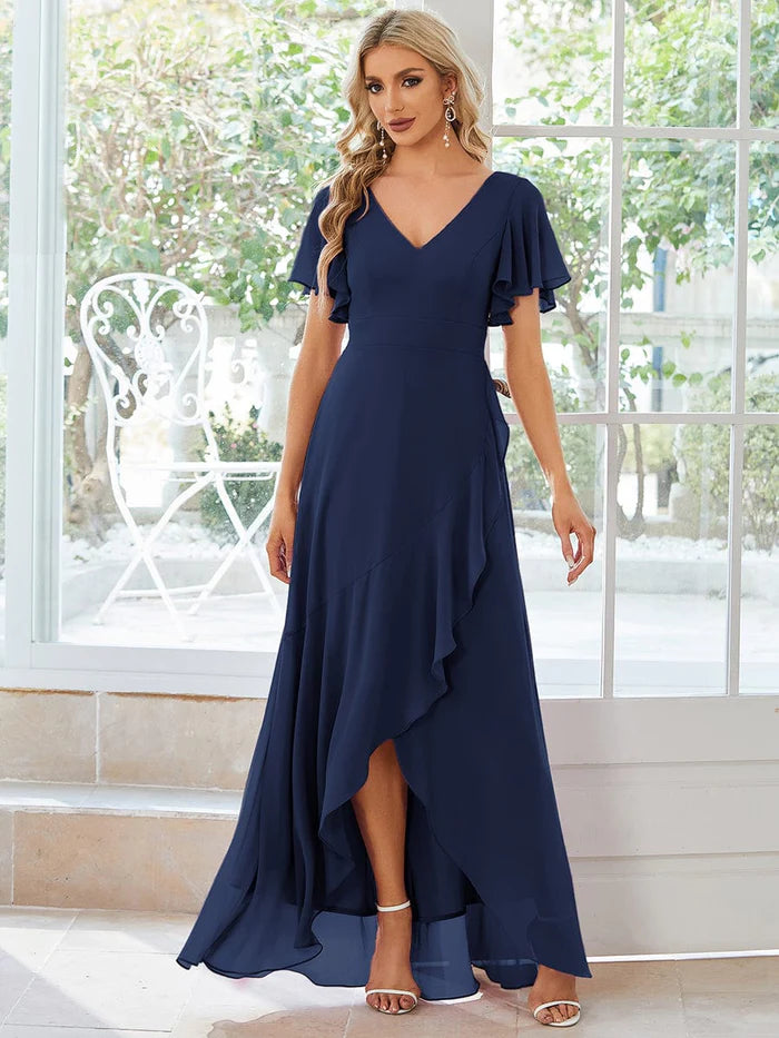 Charming Chiffon Bridesmaid Dress with Lotus Leaf Hemline